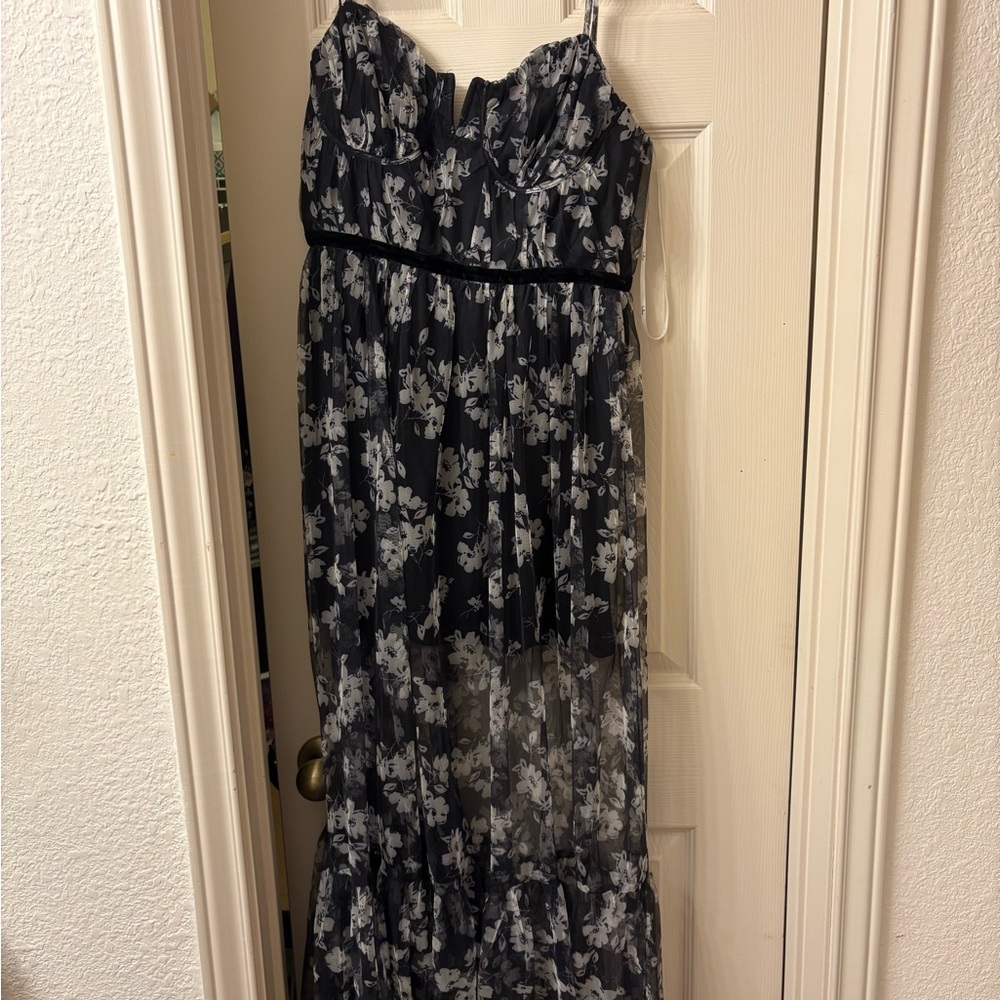 Lulu's Black and White Floral High Low Dress